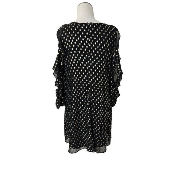 Eliza J Elegant Black Gold Polka Dot Cold Shoulder Ruffle Dress size 10 - Picture 4 of 11